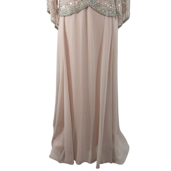 NWT@$280! JKARA! CHAMPAGNE BEIGE & ELABORATE SILBER BEADING FULL LGTH GOWN! SZ 6 - Picture 4 of 12
